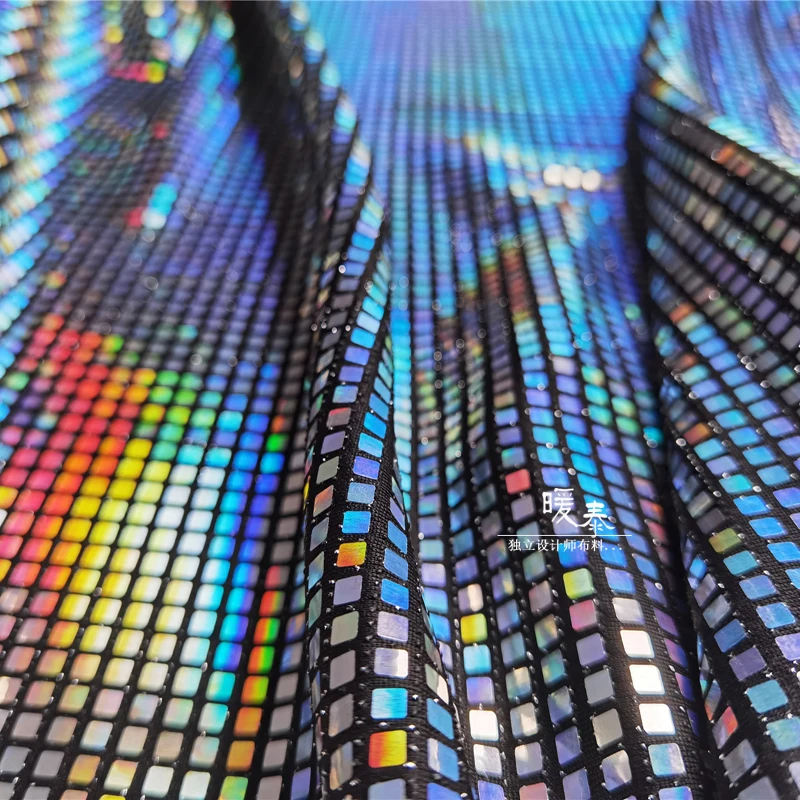 Iridescent Square Sequins Fabric Laser Rainbow DIY Patches Party Props Cosplay Decor Metallic Dress Clothes Designer Fabric