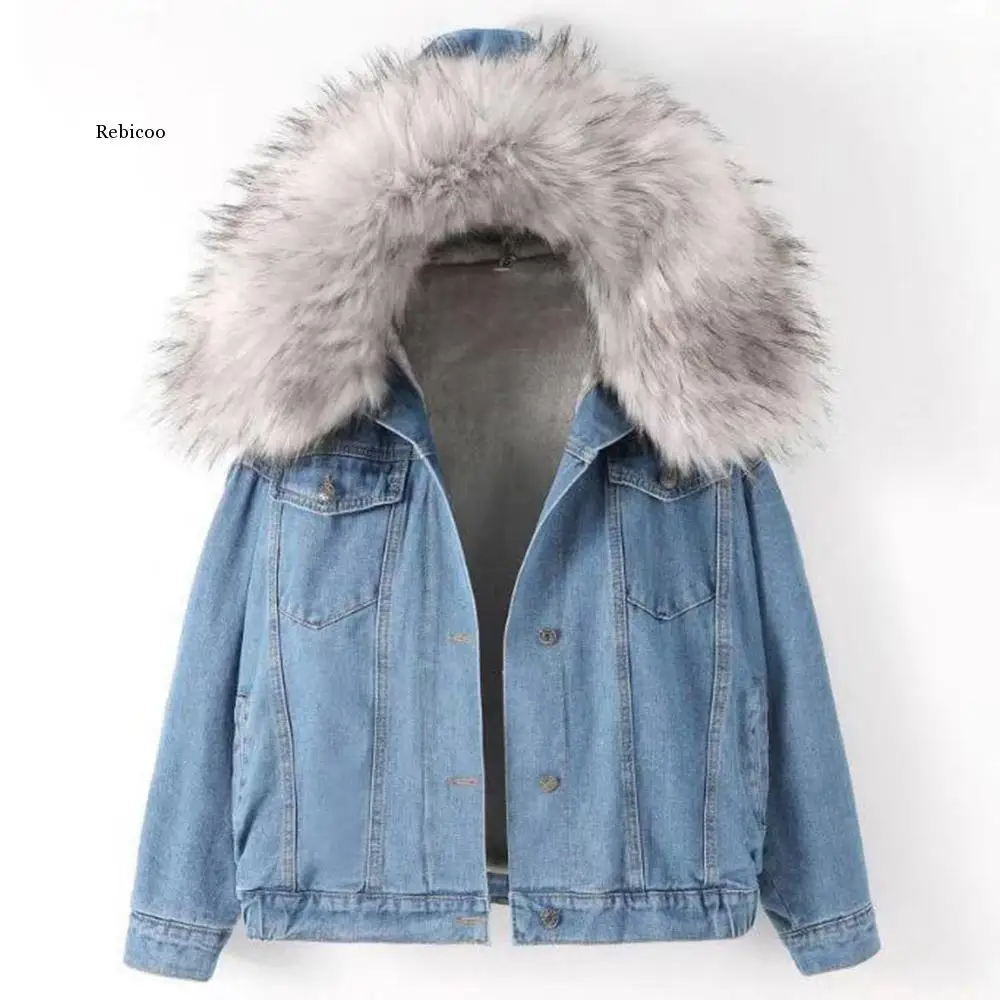 

Women Denim Jacket Warm Jean Casual Coat Female Long Sleeve Short Thick Coats Winter Outwear Office Ladies Solid Streetwear
