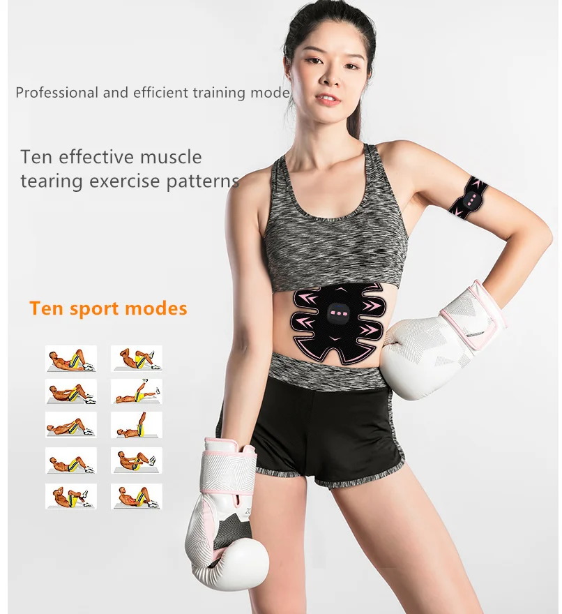 A072  Massage Electric Training Stimulator Set 10 Modes Abdominal Muscle Sticks PU Buttock Patches Body Building Workout