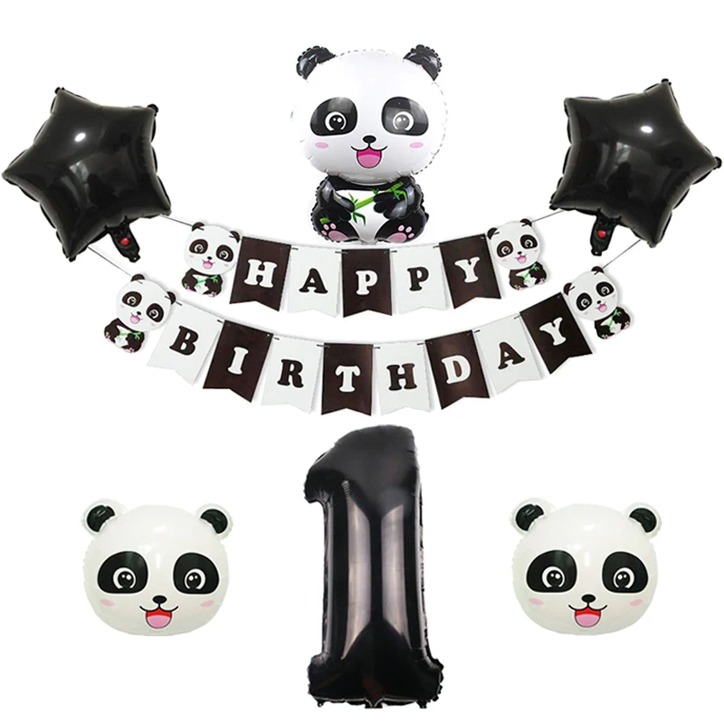 Happy Birthday Balloon Banner Set 32inch Foil Number Balloon Panda Birthday Party Decoration Kids 1St Animal Balloons Figures