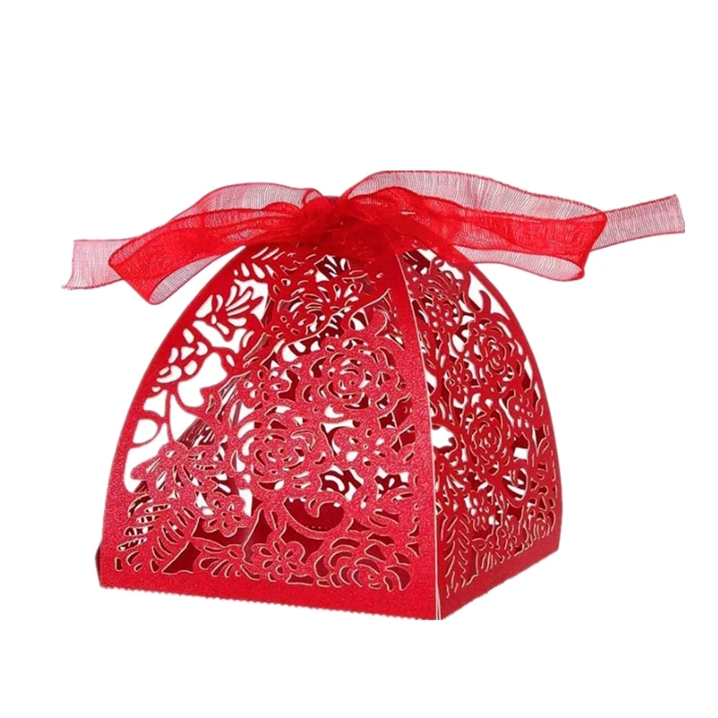 10pcs Red Gold Pink Rose Wedding Candy Box Laser Cut Hollow Valentine\'s Day Gift Boxes Packaging Wholesale for Baby Party Favors