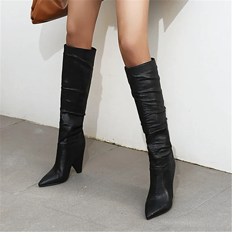 2021 Plus size 34-45 New brand women boots thick high heels autumn winter boots cowboy western knee high boots women shoes