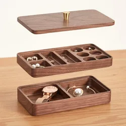 Two Layers Natural Solid Wood Jewelry Storage Box Necklace Earrings Ring Dressing Table Organizer Girlfriend Mom Birthday Gift