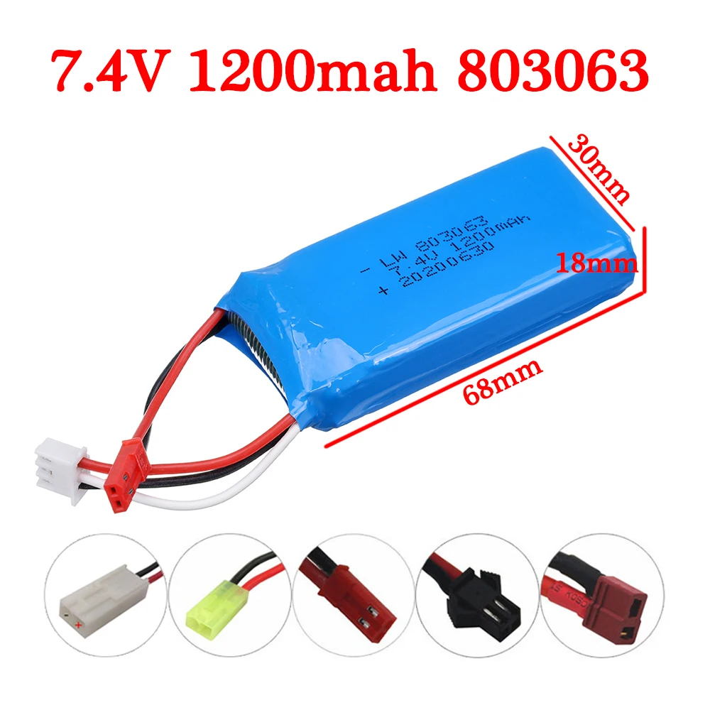 7.4v 1200mAh Lipo Battery For WLtoys V666 V262 V323 RC Car 2S battery For Yizhan Tarantula X6 H16 MJX X101 X102h RC Drone 803063