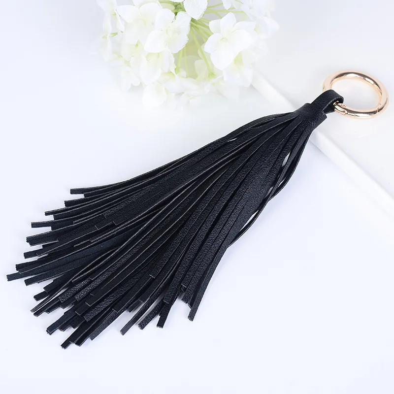 High Quality Leather Tassel Ring Buckle Keychain Car Key Trinket Bag Pendant Accessories Keyring Women Men Gift Jewelry