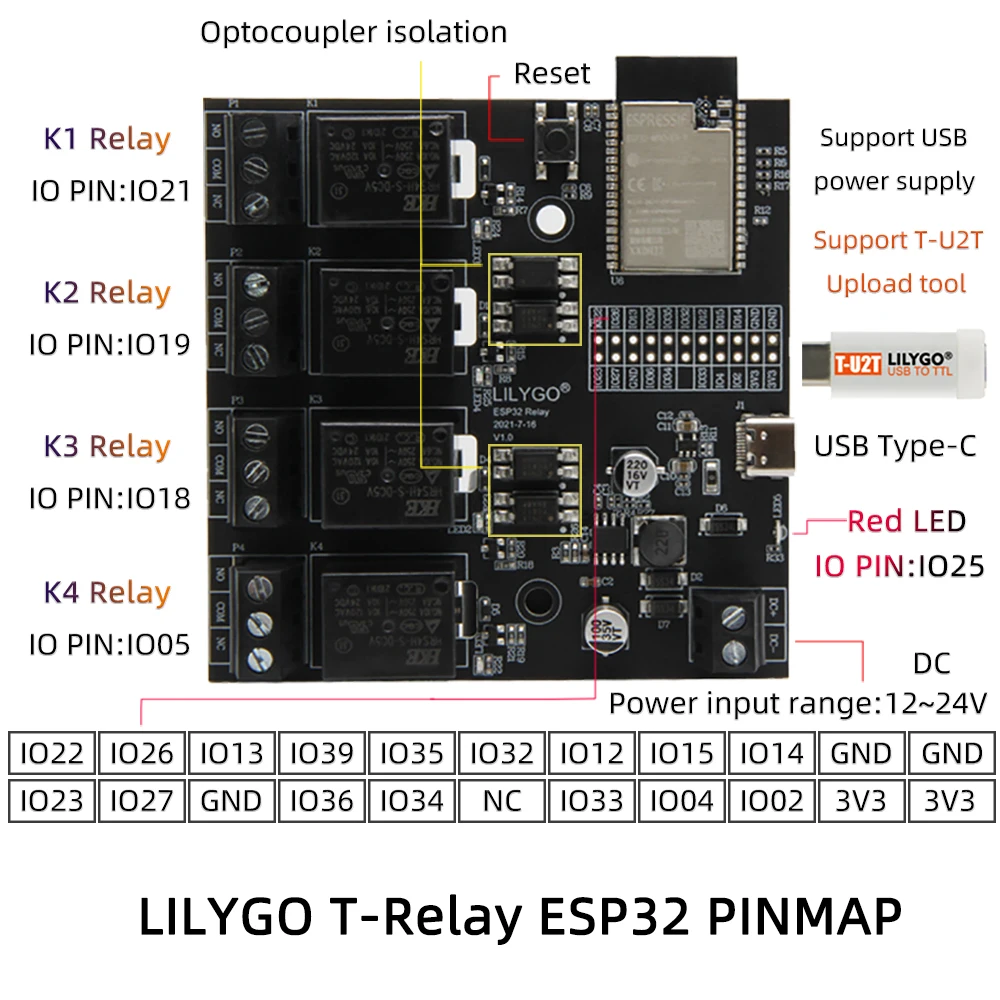 LILYGO® TTGO T-Relay ESP32 DC 5V 4 Groups Relay HRS4H-S-DC5V 4MB Flash IOT Relay Module Suport WiFi Bluetooth Development Boar