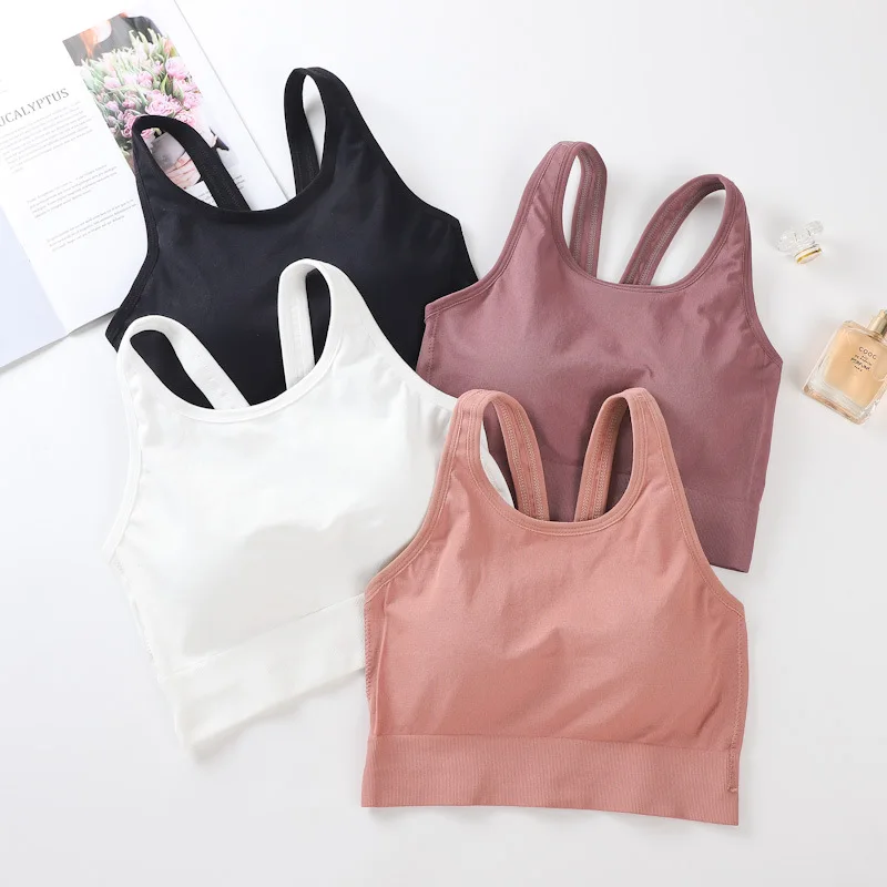 Women's Sports Bra Vest Gathered Yoga Tube Top Wrapped Chest Sling Fitness Bra Comfortable Breathable Fixed Cup Underwear