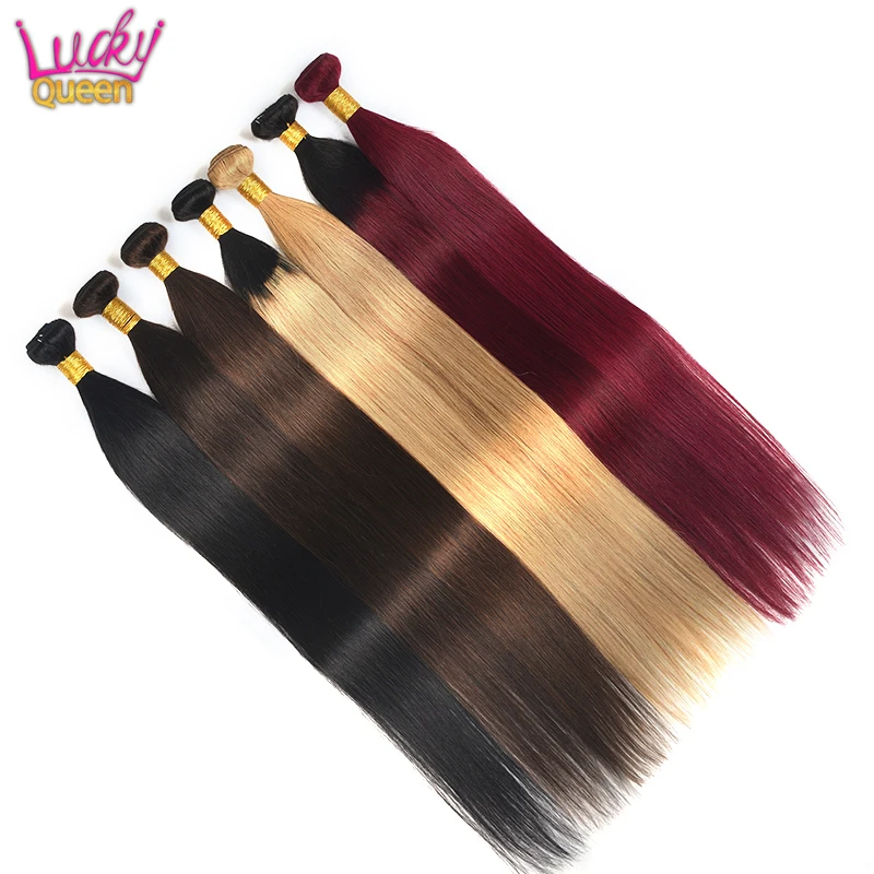 Malaysian Straight Hair Weave Bundles 30 Inch Human Hair Extensions 1B/#2/#4/#27/#99/99J Colored Lucky Queen Remy Hair Bundles