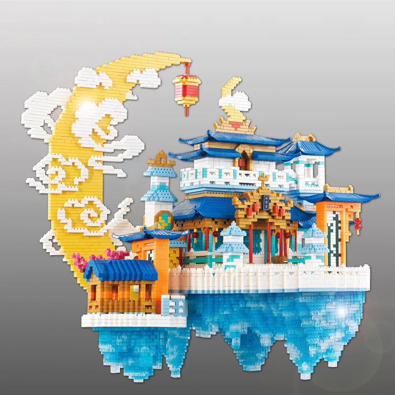 China Mythologische Architectuur Micro Daimond Blok Maan Paleis Bouwstenen Bouwspeelgoed Nanoblock Collectie Met Licht