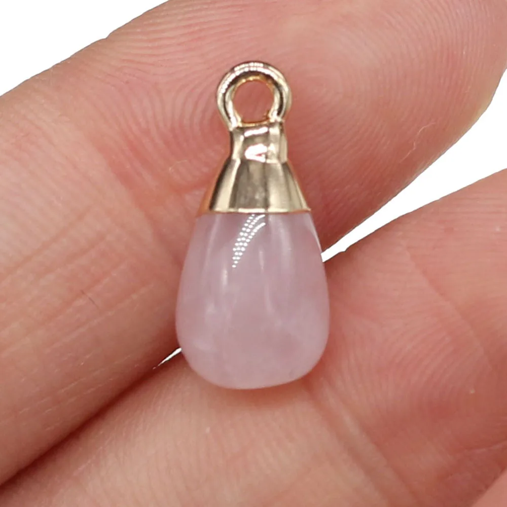 Natural Stone Rose Quartzs Opal Pendants Charms Stone Round Water Drop Shape Pendants DIY for Necklace or Jewelry Making 8x12mm