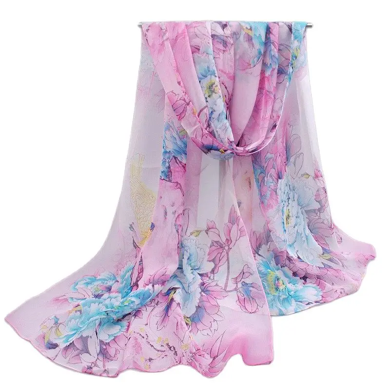 Chiffon Silk Scarf Floral Printed New Design Elegant Soft Wraps Flower Scarves for Women AA10032