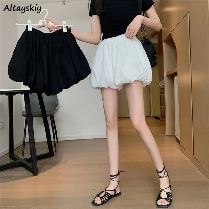 

Women Shorts Bloomers Solid Black White Loose Wide Leg High Waist Female Elegant Fashion Simple Casual Short Pants Summer Trendy