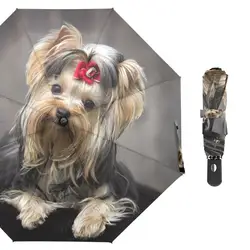 Yorkshire Terrier Dog Print Automatic Umbrella Rain Women Three Folding Portable Umbrella Male Windproof Sun Protection umbrella