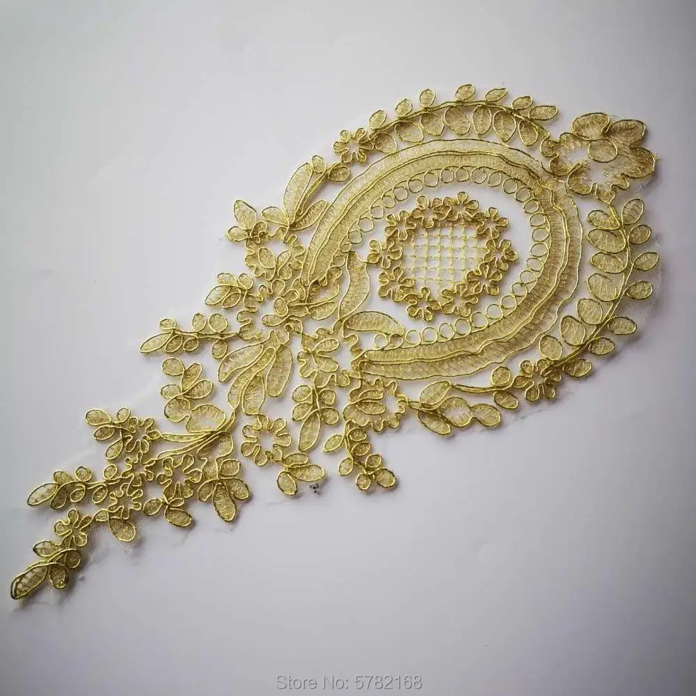 2Pcs/30X14cm Light Gold Pink Pineapple Flower Venise Flower Lace Applique Trim Wedding Dress Sewing Lace Patch