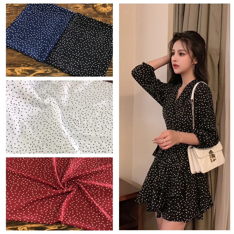 Chiffon Irregular Polka Dot Cloth Spring And Summer  WOMEN'S Dress  And White Jujube Red Green Blue Dotted Clothing Fabric/1m