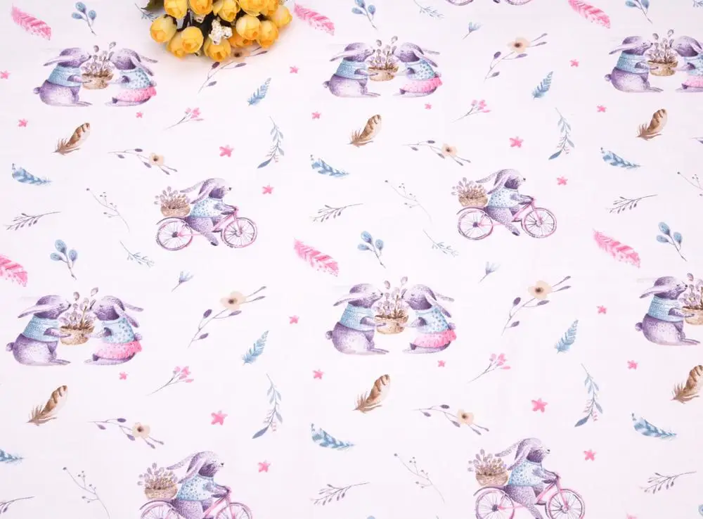 Bunny riding a bike feather Diy Patchwork Quilting Handmade Baby Cloth Bedding Blanket Sheet Tilda Tissus Tecido Cotton Fabric