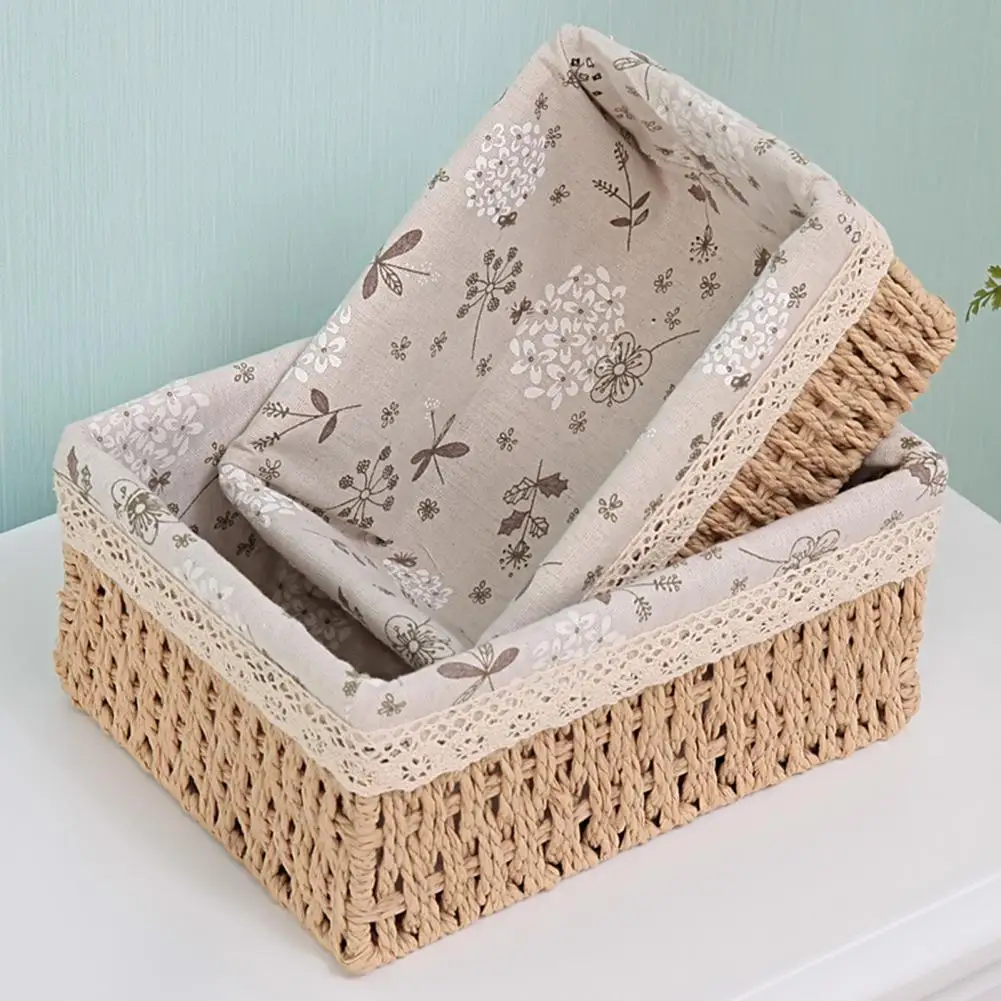 S M L Woven Storage Basket, Handmade Wicker Storage Basket with Removable Liner Home Decoration Organize