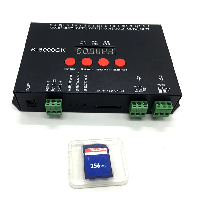 

K-8000CK SD card LED pixel controller; SPI signal 8ports output DC5~24V input； for WS2812/WS2818/WS2815/WS2811 ect