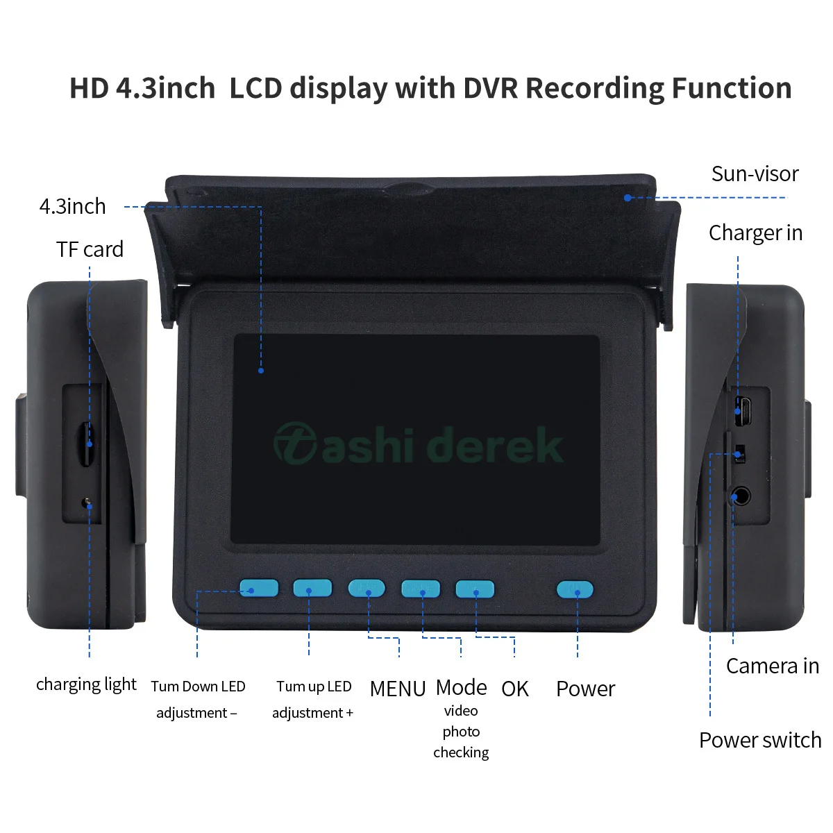 

4.3inch monitor for Pipeline Inspection WP9604B Replace screen with 4500mAh battery