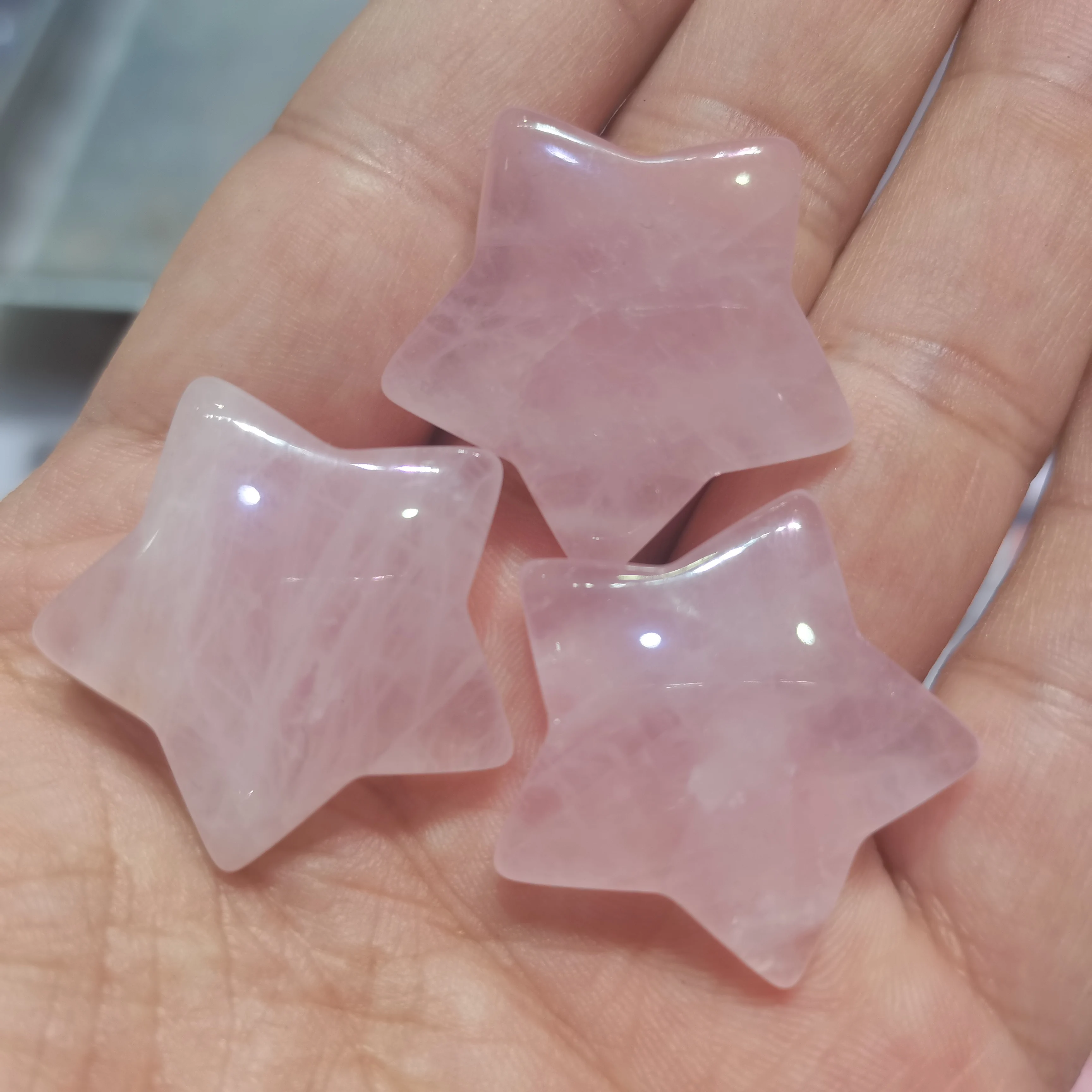 30mm Natural Pink Stone Carvings Rose Quartz Crystal Five-Pointed Star Sculpture 1pcs/3pcs/5pcs