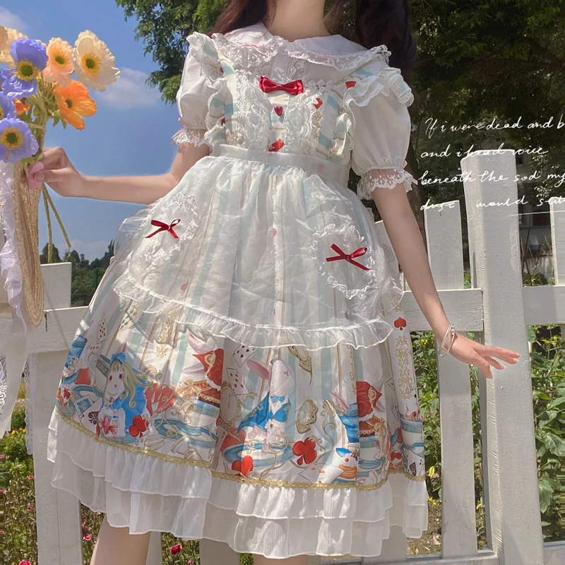 Vestido de Lolita dulce de moda japonesa, vestido de Alicia con correa para el té de la tarde JSK, ropa kawaii, ropa gótica lolita