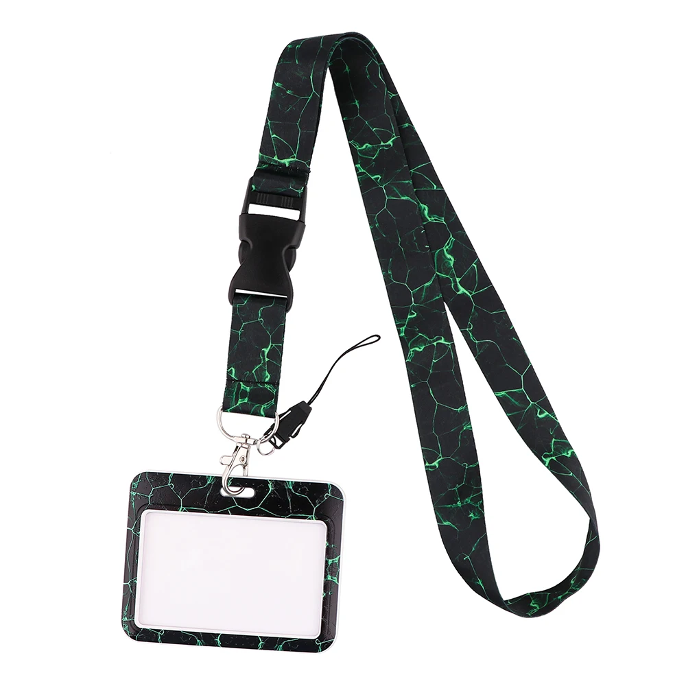 YL769 European Marble Printed Card ID Holder Minimalism Black White Ribbon Key Straps Mobile Phone Key Ring ID Badge Holders