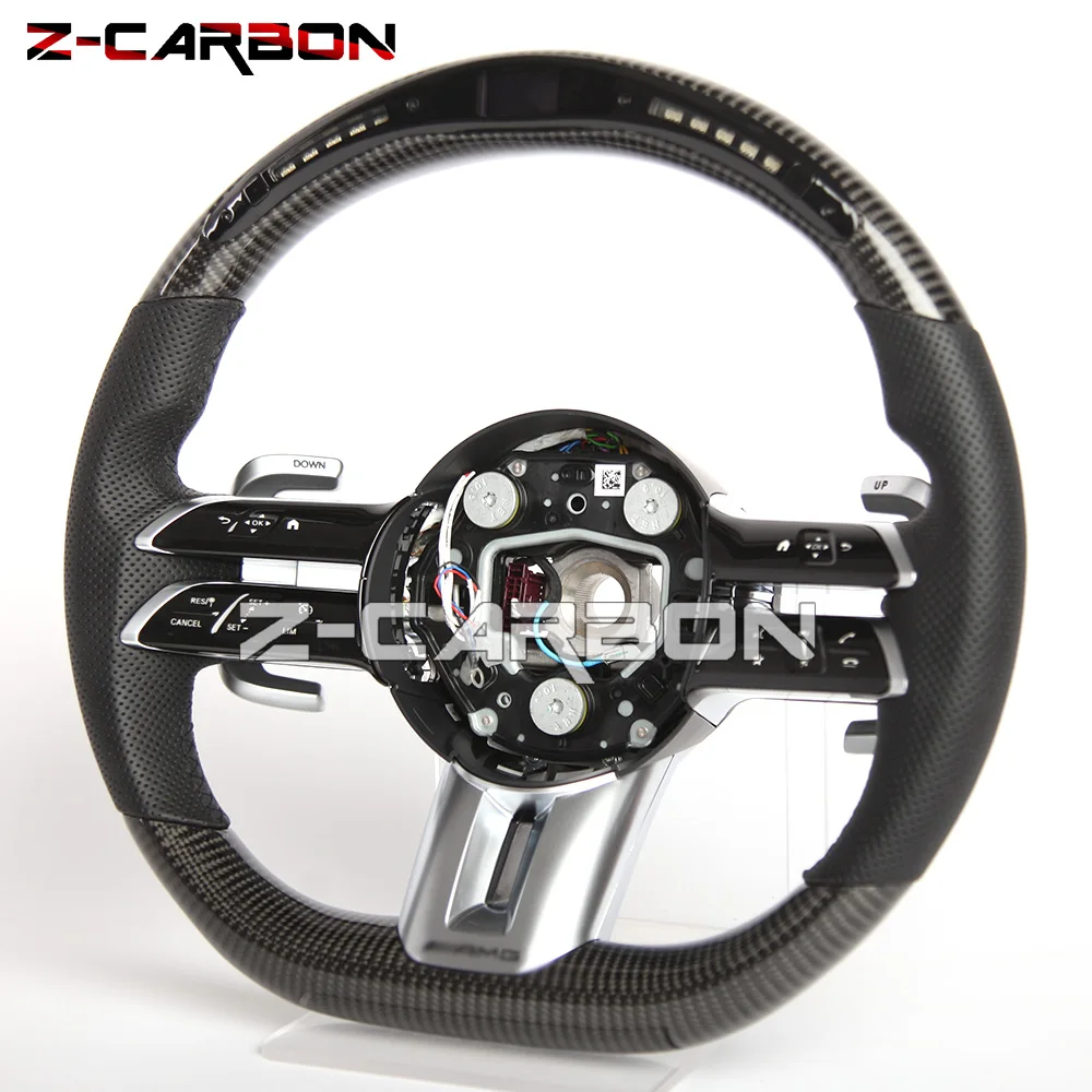 Led Carbon Fiber Perforated Leather Steering Wheel Fit For Mercedes Benz AMG W205 W204 2010-2021 Model