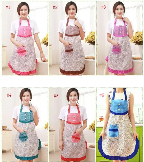 

Floral Cooking Apron Restaurant Bib Apron With Pocket Cute Hanging Neck Strap Aprons 6 Colors SN2354