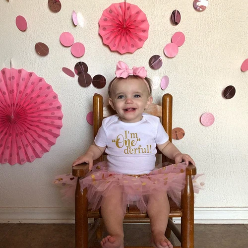 나는 Onederful 유아 아기 소녀 생일 핑크 투투 케이크 의상 파티 드레스 세트, 소녀 스매시 정장 옷 0-12M 드롭 선박 