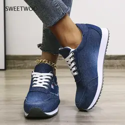 Blue women's shoes 2021 fashion breathable thick-soled wedges sneakers women's large size casual shoes women