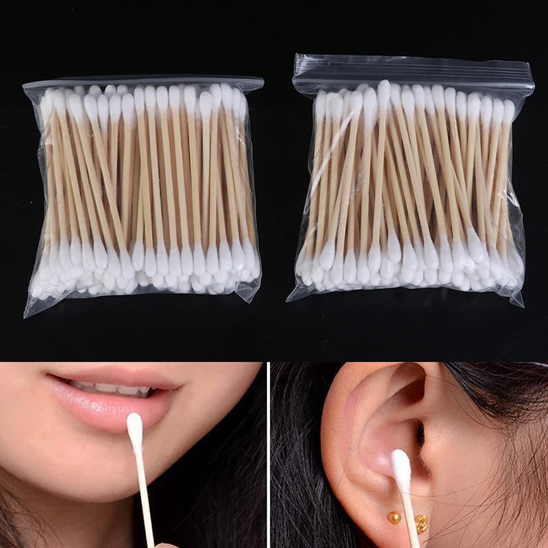 100Pcs/Tas 7.2Cm Swab Soft Cotton Buds untuk Medis Kayu Tongkat Hidung Telinga Pembersih Ganda Kepala Sekali Pakai Makeup kapas