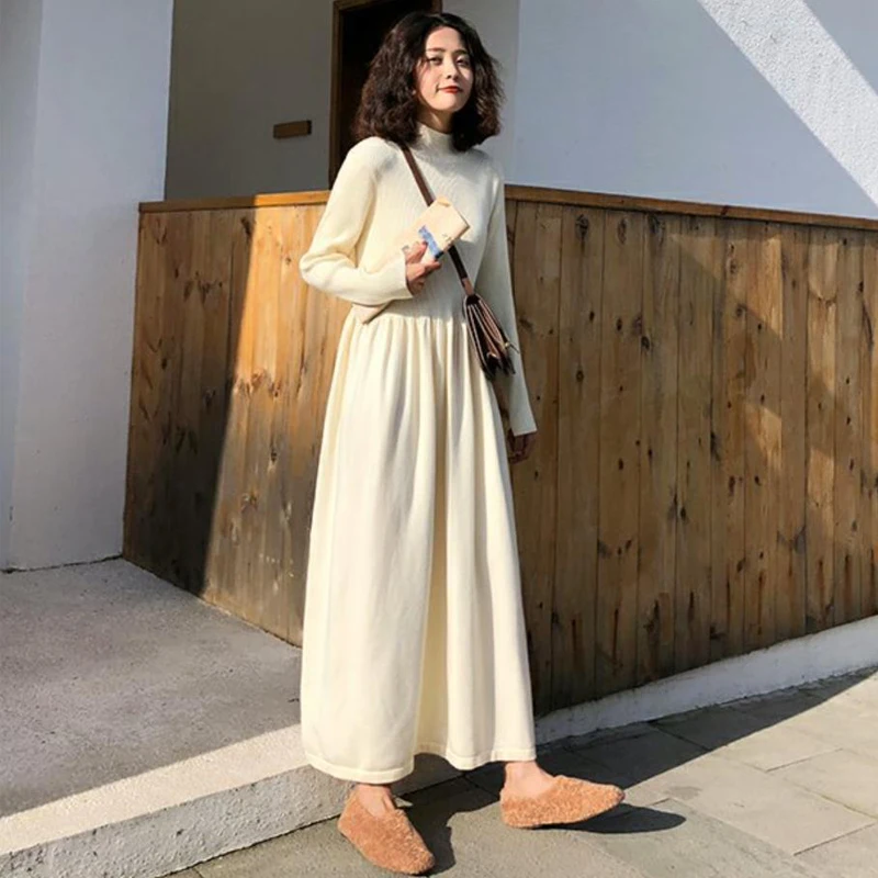 

Knitted Long Sweater Dresses Autumn Winter Women Maxi Dress Sexy A-line Party Dress