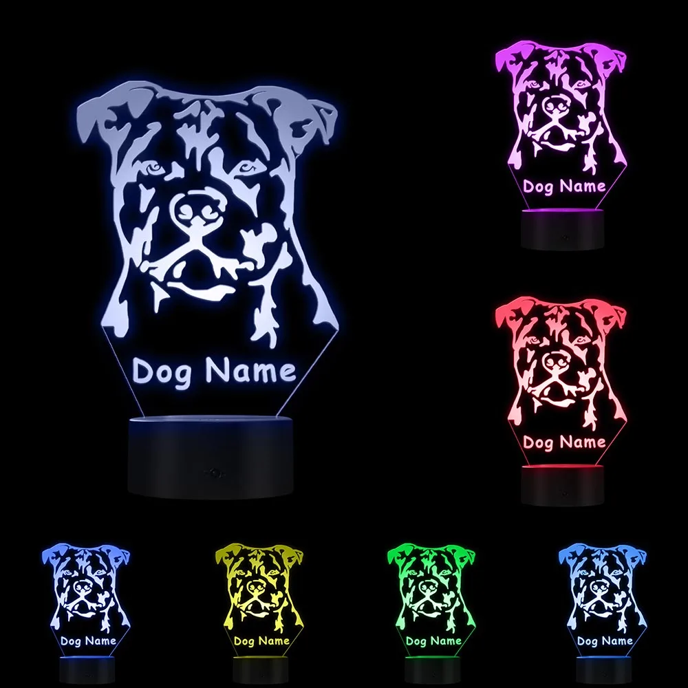 Nowoczesne Staffordshire Bull Terrier LED lampka nocna zwierząt Pet Dog Puppy 3D lampa złudzenie optyczne Home Decor tabela lampka biurkowa światło