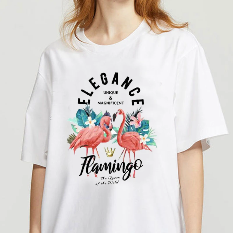 

Elegance Flamingo Harajuku vintage Beach Tees women T-shirt short sleeve Tees Tumblr clothes vegan Cotton gothic punk shirt