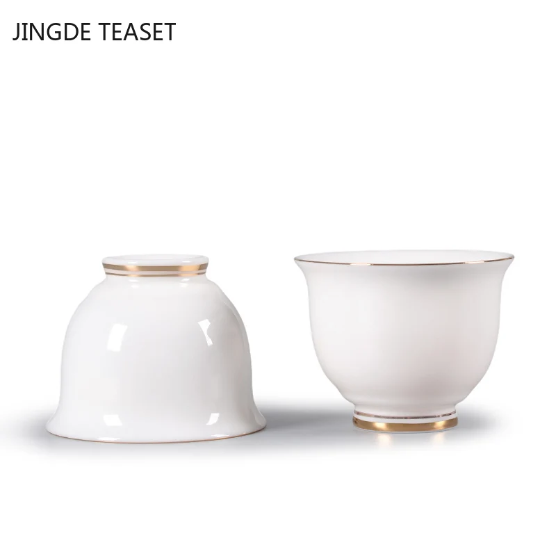 2pcs/lot Chinese Ceramic Teacup Suet Jade Single Cup White Porcelain Tea Cups Teaware Accessories Master Cup Tea Bowl Drinkware