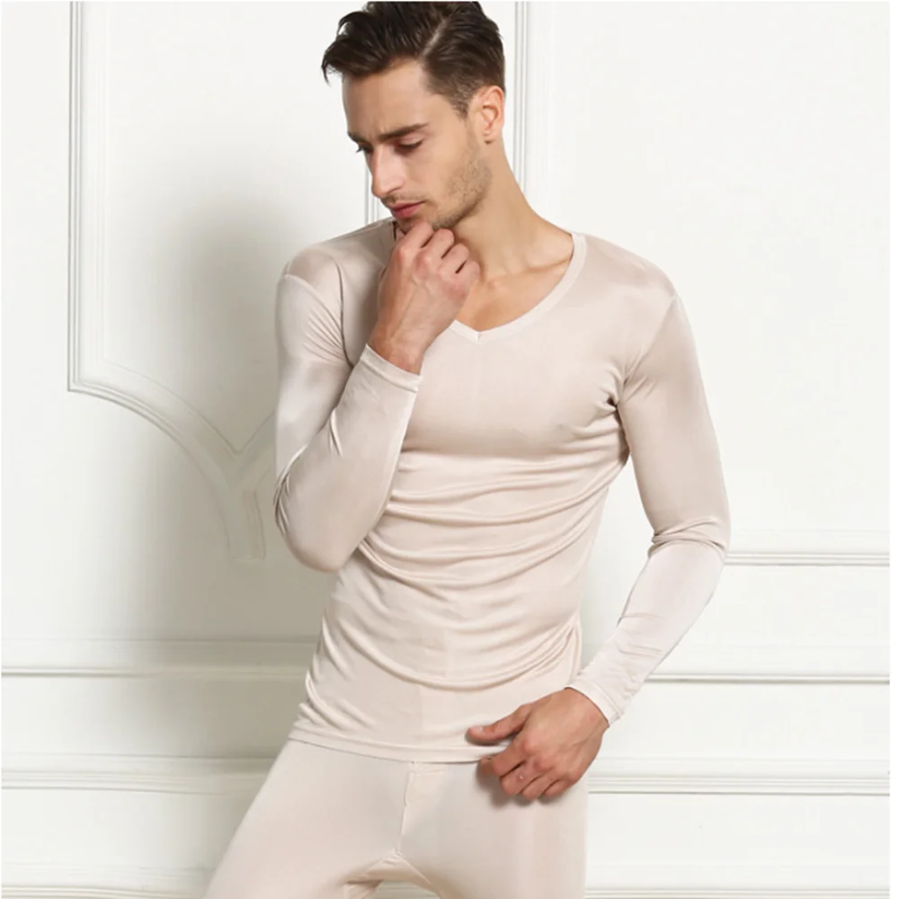 Silk men warm underwear mens thermal clothing sets leggings winter clothes inner wear long johns shirt set thermo sexy male base