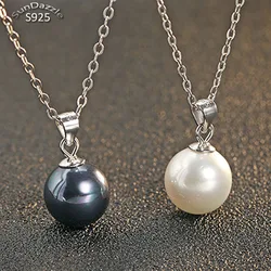 Shell Pearl Genuine Real Pure Solid 925 Sterling Silver Pendant Women Jewelry White Black Female Suspension Pendant No Necklace