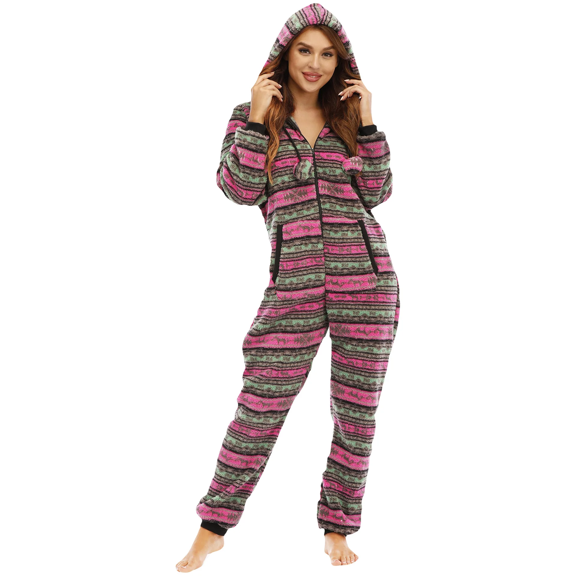 Winter Warm Pyjamas Women Onesies Flannel Sleepwear Size XXL Hood Sets Pajamas For Women Adult