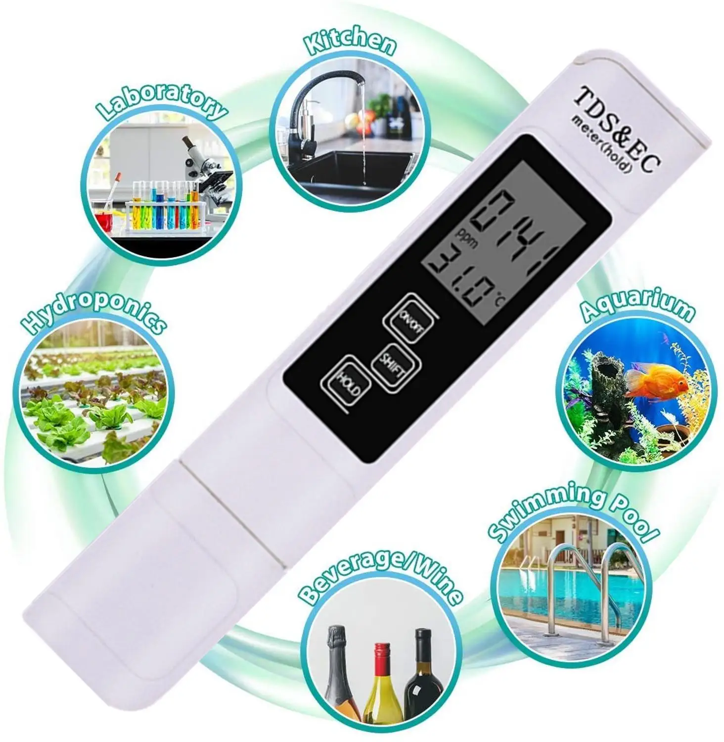 PH Meter Aquarium EC TDS Meter Digital Water Tester Hydroponic Liquid Purity PPM Filter Testing Monitor for Pool Drinking Water
