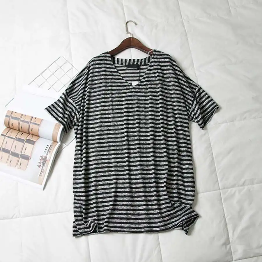 Plus Size 8XL 150kg T Shirt Women Striped Punk T-shirt O-Neck Casual Harajuku Short Sleeve Korean Shirt Camiseta Feminina Top