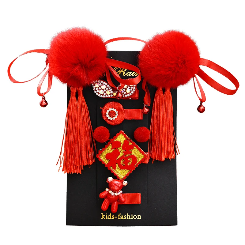 3/5/6Pcs/Set Children Cute Flower Hairball Tassel Hair Clips Girls Faux Fur Hairpins Barrettes Kids Lovely Gift Hair Accessories