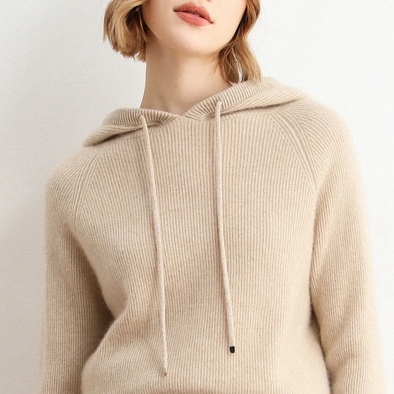 Autumn Winter Elastic Soft Fashion 100% Wool Hooded Elasticity Sweater Women\'s Coat Female Loose Large Size Knitted Jumper Tops