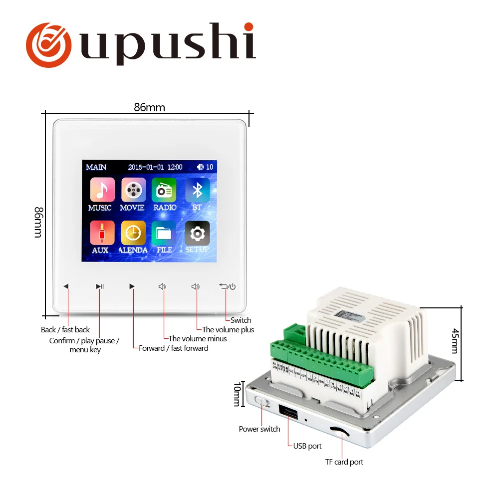 Oupushi bluetooth in wall receiver 2.8inch  in wall aduio amplifier with 3 inch waterproof ceiling speaker bathroom sound system