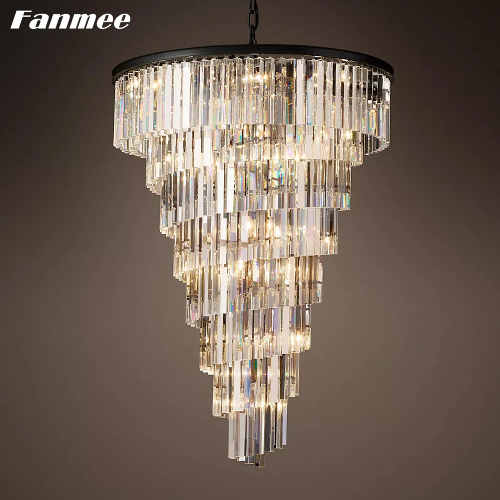 

Crystal Spiral Chandeliers for Living Room Helix Round Chandelier Lighting Prism Cristal Foyer Large Light Fixture with Chain