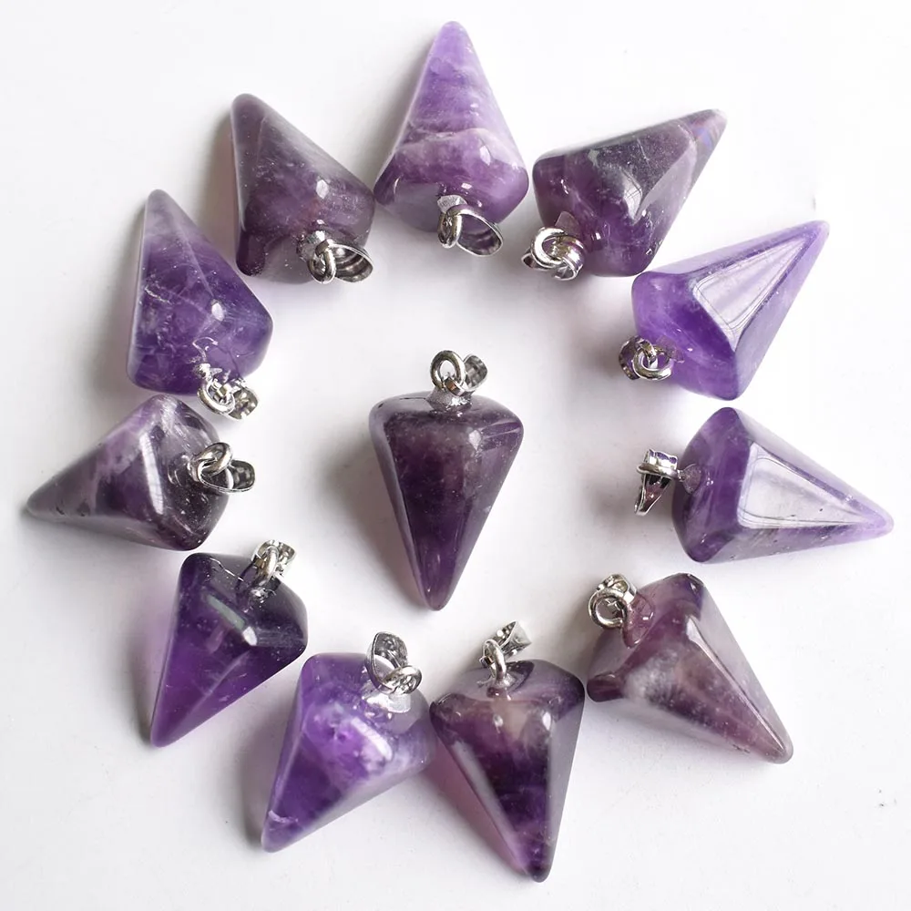 2020 Fashion high quality Natural stone amethysts faceted pendulum charms pendants for jewelry making Wholesale 12pcs/lots free