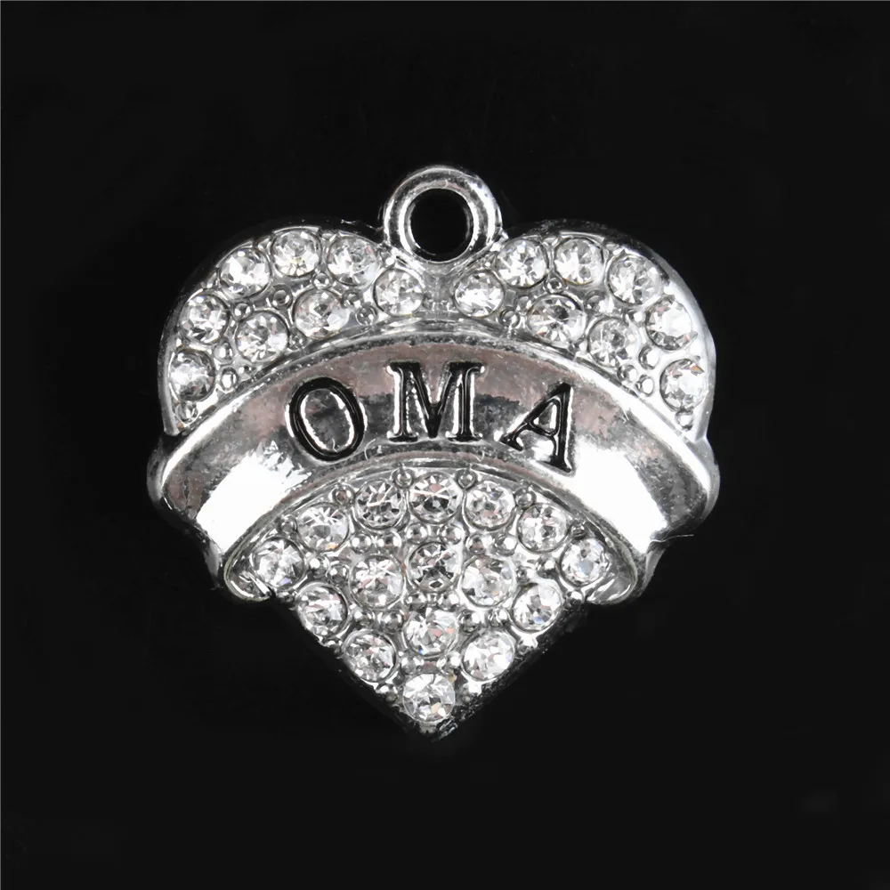 OMA Love Heart Clear Crystal Charms Dangle Pendant Fitting DIY Necklace Bracelet Chain