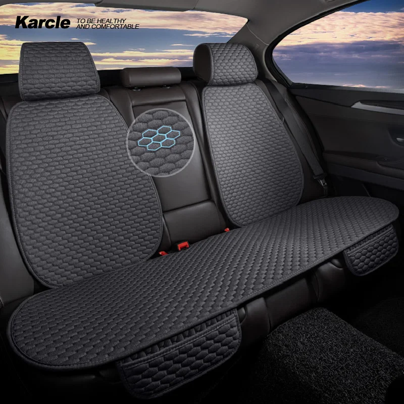 Karcle Cotton Linen Car Seat Cover Anti Sweat Car Rear Seat Cover Kit Breathable Car Seat Protector 4 Seasons Interior Car Cover