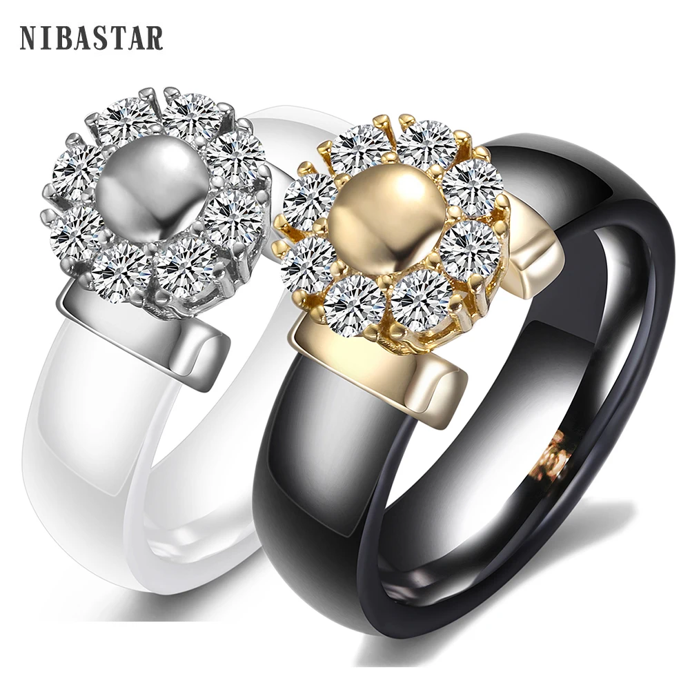 

Female Girls Clear Crystal Geometric Ring Good Quality Healthy Ceramic Ring Promise Wedding Engagement Rings For Women Gifts