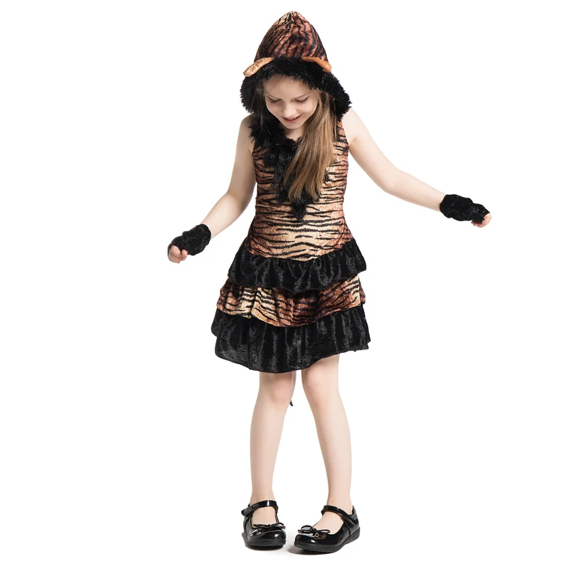 Girls Cute Jungle Tiger Animal Themed Tigress Child Kids Playtime Fancy Dress Halloween Party Carnival Cosplay Costume