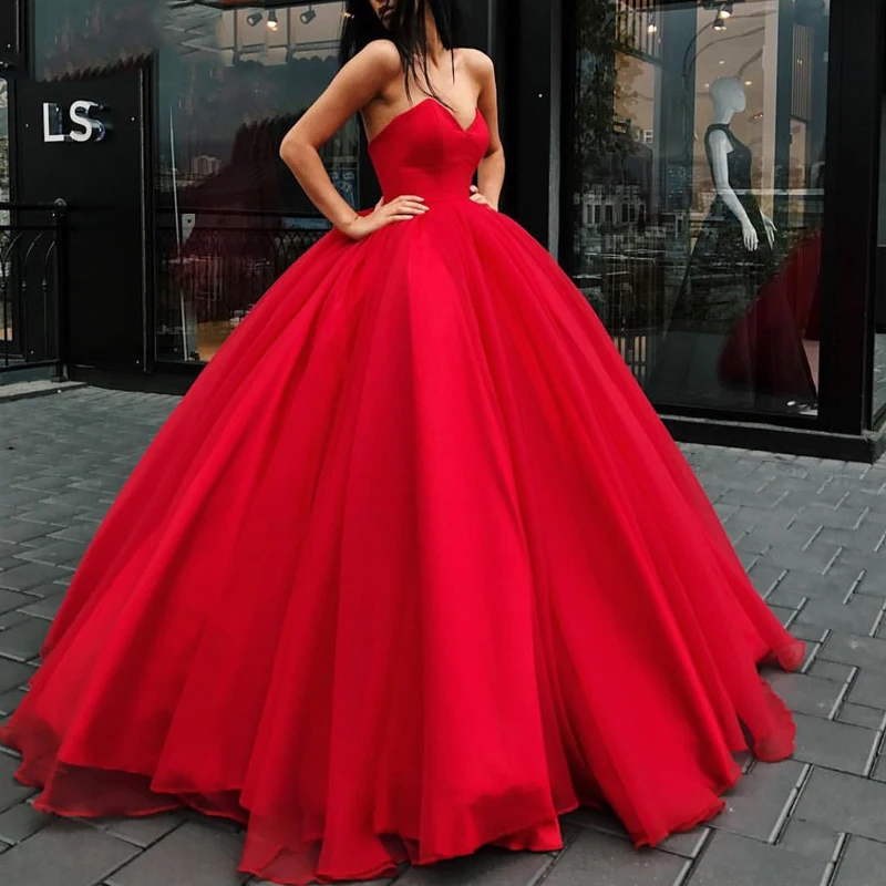 Red Ball Gown Prom Dresses 2025 Sweetheart Tulle Organza vestidos de gala Long Maxi dress Yellow Evening Party Dresses